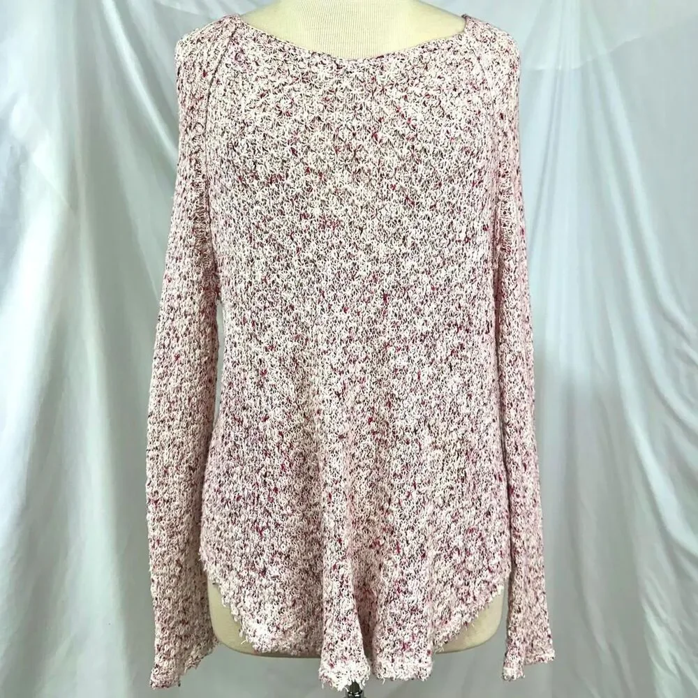 FREE PEOPLE Marled Pink White Textured Loose Knit  Swing Sweater Women XS Beachy